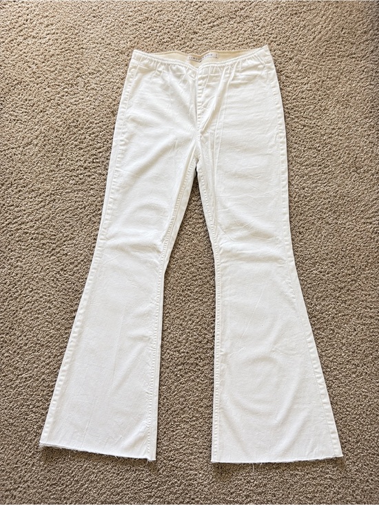 Tinseltown Denim - Vintage-Inspired White Flare Pants Raw Hem Stretch Bootcut